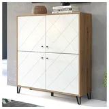 trendteam Highboard Touch Artisan Eiche weiß matt B/H/T: ca. 123x136x40 cm - Eiche, weiß