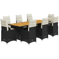 vidaXL 9-tlg Garten-Bistro-Set mit Kissen Schwarz Poly Rattan Modell 7