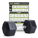 PhysKcal Hexagon Hanteln Poly-Gummierte | 17,5 kg 1 Stück | Rutschsicher Ummantelt | Ergonomische Verchromte Griffe | Kurzhantel-Set | Dumbbells Set