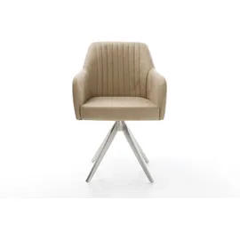 DeLife Esszimmerstuhl Greg-Flex Mikrofaser Beige Vintage Kreuzgestell kantig Edelstahl Taschenfederkern,