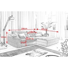 KAWOLA Ecksofa Lana Cord Recamiere rechts hellgrau