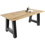 Sam Esszimmertisch Schweizer Kante massiv & geölt Eiche 180x90 schwarz A-Gestell Lotte - Beige