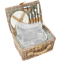 Tectake tectake® Picknickkorb für 2 Personen, geflochtene Weide, mit Drehverschluss und Tragegriff, inkl. 10-teiliges Geschirrset, Kellnermesser und Gewürzstreuer