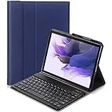 YHFZR Tastatur Hülle für Samsung Galaxy Tab S7 FE, [AZERTY] Ultradünn Flip Entfernbar Drahtloser Keyboardständer Ledertasche für Samsung Galaxy Tab S7 FE T730/T736B 12.4", Blau
