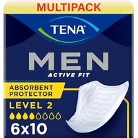 TENA Men Level 2 Saugfähige Protektor Inkontinenzeinlagen 60 Inkontinenzeinlagen (10 x 6 Packungen) für Männer jeden Alters, Cup-Form für mittlere Blasenschwäche, Urinleckage und Tropfen