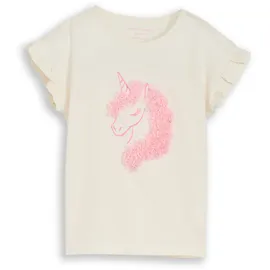 Tom Tailor T-Shirt TOM TAILOR, Mädchen, Gr. 128/134, wool weiß, Jersey, Obermaterial: 100% Baumwolle, bedruckt, regular fit normal, Rundhals, Volant, Shirts T-Shirt, mit Einhorn Print