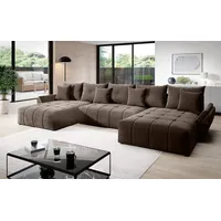 Vigo Velvet Monolith Ecksofa in U-Form 382 cm x 190 cm - Schlafsofa mit Bettkasten - Couch mit Stauraum und Kissen - Sofa mit Schlaffunktion - Ausziehbares Schlafsofa - Farbe: Braun (M-15)