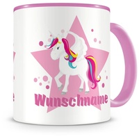 Samunshi® Kindertasse mit Namen Tasse großes Einhorn Personalisierte Tasse mit Namen Kinder Kinderbecher mit Namen Kindergarten rosa 300ml