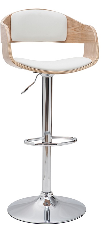 Tabouret de bar design réglable blanc et bois clair EUSTACHE