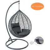 Estexo Polyrattan Hängesessel Hängekorb mit Gestell Rattan Hängestuhl Sessel Anthrazit