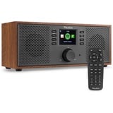 Audizio Rimini Stereo WiFi Internetradio mit Bluetooth und Holzgehäuse – Kristallklarer Sound und zahlreiche Funktionen für EIN verbessertes Hörerlebnis - Dunkelbraun mit Grauer Front