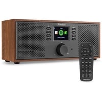 Audizio Rimini Stereo WiFi Internetradio mit Bluetooth und Holzgehäuse – Kristallklarer Sound und zahlreiche Funktionen für EIN verbessertes Hörerlebnis - Dunkelbraun mit Grauer Front