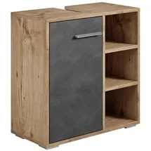 Badplaats Badezimmer Badmöbel Neptunes 60cm Kastanien Eiche mit Dunkle Gra