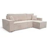 m-punkt Wohnlandschaft Ecksofa COMO Cord mit Bett Sofa Schlafsofa Ottomane rechts links universell - Creme