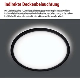 EMOS LED-Wand-/Deckenleuchte FLORI, rund, neutralweiß 4000 K, 1800 lm, 18 W (statt 115W Glühbirne), für Innenbereich, Ø 29,3 cm, schwarz - Schwarz