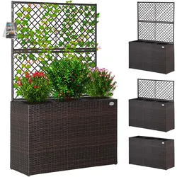 Polyrattan Blumenkasten mit Rankgitter Braun