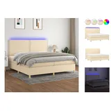 vidaXL Boxspringbett mit Matratze & LED Creme 200x200 cm Stoff