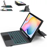 ROOFEI für Samsung Galaxy Tab S6 Lite 10,4 Zoll 2024/2022/2020 Hülle mit Tastatur QWERTZ : 7-Farbige Beleuchtung Tastatur mit Trackpad, All-in-one Hülle mit Stifthalter für Galaxy Tab S6 Lite 10,4"