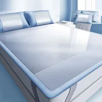 Bequeme Kühlmatte für Menschen Eisseide mit Kissenbezug für Erwachsene, Kühlende Bettauflage für Sommerschlafmatte, Schlafsaal & Familie(Blue,W 120cm x L 195cm/47.2" x 76.8")