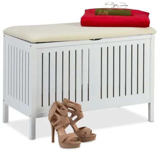 Relaxdays Gepolsterte Sitzbank mit Stauraum Weiß,Creme