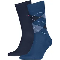 Socken TOMMY HILFIGER "TH MEN SOCK CHECK 2P", Damen, Gr. 43-46, ocean blau, Baumwollmischung, normal, Socken Socken, mit klassischem Argyle-Design