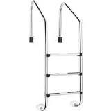 3 Stufen Poolleiter aus Edelstahl, Einstiegsleiter, Schwimmbadleiter, Einbauleiter, bis zu 150 kg belastbar, 53 x 63 x 147cm - Silber