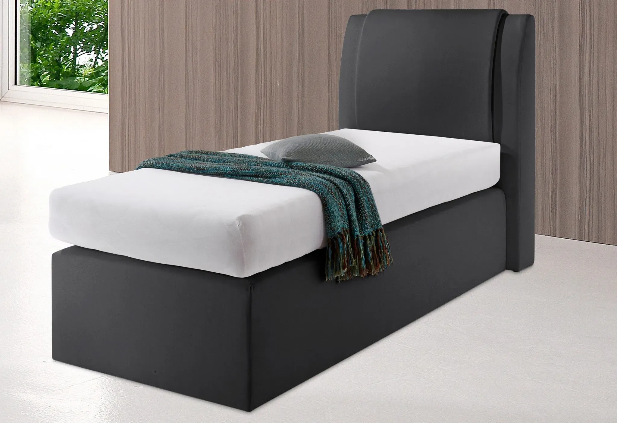 Boxspringbett, schwarz, Liegefläche B/L: 90cm x 200cm, H2, 7-Zonen-Kaltschaummatratze, Bonnell- Federkernmatratze: Bezug obere Matratze: 80% Baumwolle, 20% Polyester, 7-Zonen-Kaltschaummatratze: Bezug obere Matratze: 80% Baumwolle, 20% Polyester, 5-Zonen-Tonnen-Taschenfederkernmatratze: Bezug obere Matratze: 100% Polyester., WESTFALIA SCHLAFKOMFORT, Komplettbetten, Boxspringbett