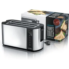 Arendo Toaster für 4 Scheiben Langschlitz 1500 W, Brötchenaufsatz, Wärmeisoliert, Display, Touch, Silber