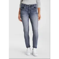 H.I.S. 5-Pocket-Jeans "ariaMS", Damen, Gr. 34, Länge 32, dkbl used, Denim/Jeans, Obermaterial: 55% Baumwolle, 44% Polyester, 1% Elasthan, slim fit lang, Jeans 5-Pocket-Jeans, normale Leibhöhe, Röhrenjeans, mit Used-Waschung, 5-Pocket-Style