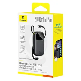 Baseus EnerFill Powerbank 20000mAh 45W mit integrierten USB-C/Lightning Kabeln - Schwarz