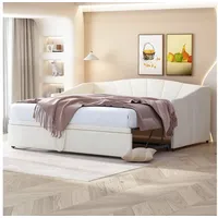 MODFU Schlafsofa Ausziehbares Polsterbett Tagesbett Doppelbett Funktionsbett 90/180*200, 90/180*200 cm, Ohne Matratze beige