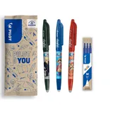 PILOT x ONE PIECE - 3er-Set Frixion Ball, Schwarz, Blau, Rot + 1 Set mit 3 blauen Minen + 4 Sticker - Radierbare Stifte - Limitierte Auflage One Piece - Wiederbefüllbare Rollerball - Mittlere Spitze