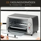 Homcom Mini Backofen 10 Liter 750W Kleiner Elektrobackofen mit Temperatur bis zu 230 °C Timer 60 Minuten Backblech und Rost 36,5x26x22 cm Silber