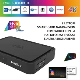 DIGIQuest TiVuSat Smartcard + DIGIQuest Q99 4K Combo Receiver mit WiFi Stick - tivùsat zertifiziert (nicht aktiviert), HEVC HDR, Rai Mediaset LA7, PVR ready, LAN, inkl. HDMI