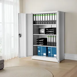 Tectake Büroschrank Stahl 140 x 90 x 40 cm grau abschließbar
