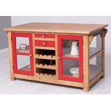 Casa Padrino Küchenbuffet Casa Padrino Landhausstil Kücheninsel Naturfarben / Rot 150 x 90 x H. 90 cm - Massivholz Küchenschrank - Landhausstil Massivholz Küchen Möbel - Massivholz Esszimmer Möbel im Landhausstil