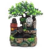 Zimmerbrunnen, Tischbrunnen mit LED Beleuchtung und Zerstäuber, Zimmerspringbrunnen Wasserfall Springbrunnen Ornament, Tischplatte Wasserbrunnen Gartenbrunnen Grüne Pflanze Deco für Foyer, Büro