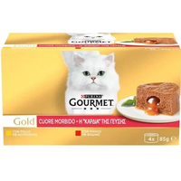 Holzdose Katze Essen Nass für Katzen Purina Gourmet Gold Herz Über Rind 4x85g
