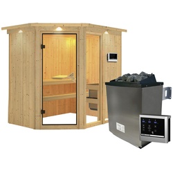 KARIBU Sauna »Paide 1«, inkl. 9 kW Saunaofen mit externer Steuerung, für 3 Personen - beige