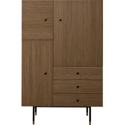 Highboard WOODMAN "Daniel", schwarz (schwarz, walnuss), B:90cm H:142cm T:42cm, Sideboards, Stauraumschrank mit Holzfurnier aus Walnussbaum, Breite 90 cm