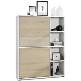 Vladon Highboard 79 x 105,5 x 35,5 cm Weiß matt / Eiche sägerau