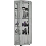 K-Möbel Eckvitrine in Alu/Silber (176x56,5x56,5 cm) mit 4 Glasböden, Schloss, Spiegel & LED - Modellauto Vitrine Silber - Vitrinenschrank Silber - Sammlervitrine - Wohnzimmerschrank Glasvitrine Glas