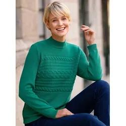 Stehkragenpullover CLASSIC BASICS "Stehkragen-Pullover", Damen, Gr. 50, grün, 100% Baumwolle, unifarben, Langarm, Pullover