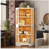 Celya Eckvitrine Glasvitrinenschrank moderner Weinschrank mit LED (4-stufiger Sicherheitsglas-Eckschrank) weiß
