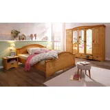 OTTO home Schlafzimmer-Set OTTO HOME "Konrad', komplettes Schlafzimmer mit großem Schrank", beige (gelaugt, geölt), Schlafzimmermöbel-Sets, klassischer Landhausstil, Metallgriffe, Massivholz (Kiefer)