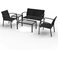 RANSENERS 5-Teilig Premium Gartenmöbelset mit Metallrahmen und Polyrattan Sitzfläche für Garten Terrasse und Balkon (Schwarz)