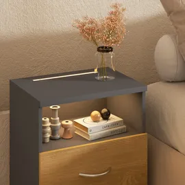 CASARIA Nachttisch mit Schubladen Boxspringbett Schlafzimmer Wohnzimmer Beistelltisch Nachtschrank Holz Grau