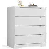 bealife Kommode Weiß, Schlafzimmer Kommode mit 4 Geräumige Schubladen, Schrank mit Schubladen mit Ausgeschnittenen Griffen und Kippsicherung, Schubladenschrank Ideal für Wohnzimmer, Büro