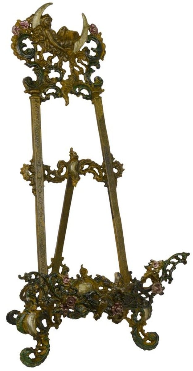 Casa Padrino Jugendstil Staffelei Antik Braun Rostoptik / Mehrfarbig H. 59 cm - Gusseisen Staffelei mit ausklappbarem Ständer