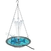 Solar-Vogeltränke mit Brunnen, Solarbrunnen Vogeltränken, hängende Vogeltränke mit Kette für Gartenvögel (grau)